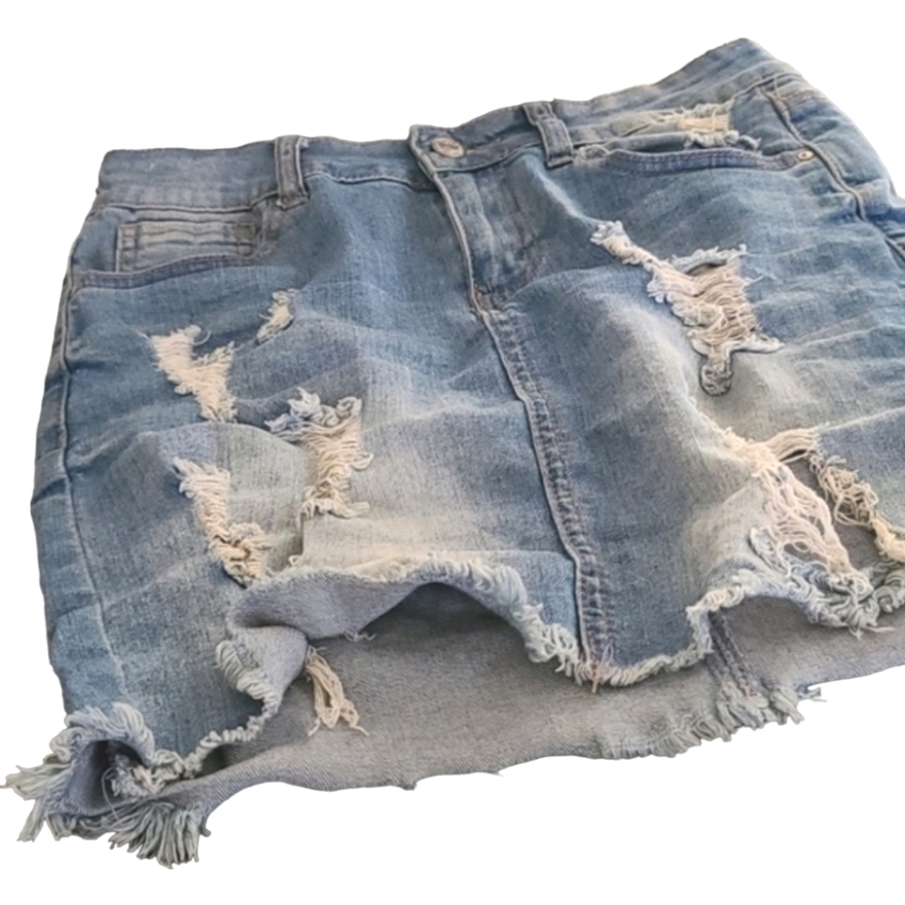 WAX JEAN Distressed Cut Off Jean Skirt S M Ripped Destroyed Denim Raw Hem Frayed - Picture 4 of 15